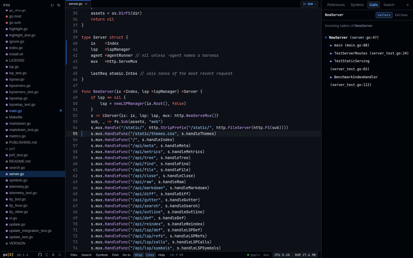 px0 Call Hierarchy Inspector