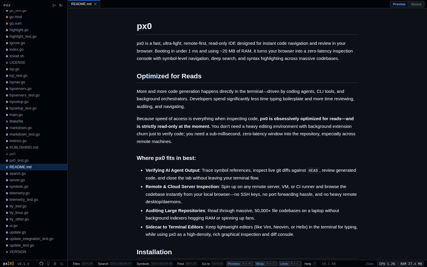 px0 Markdown Preview Mode